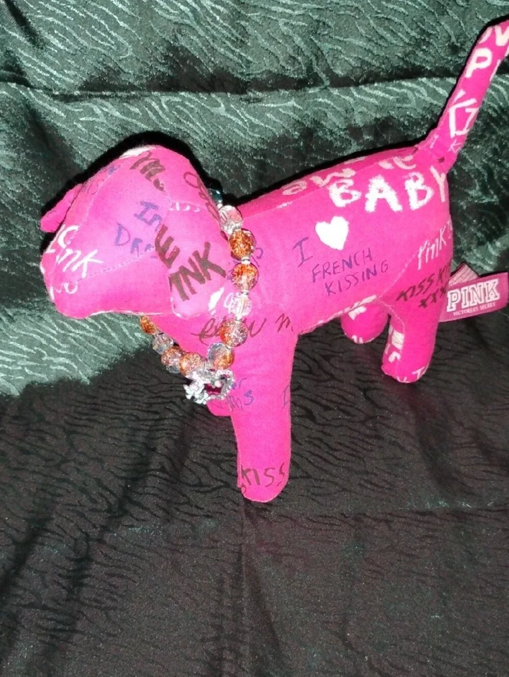 PINK Victoria's Secret Hot Pink Logo Print Plush Dog  Htf